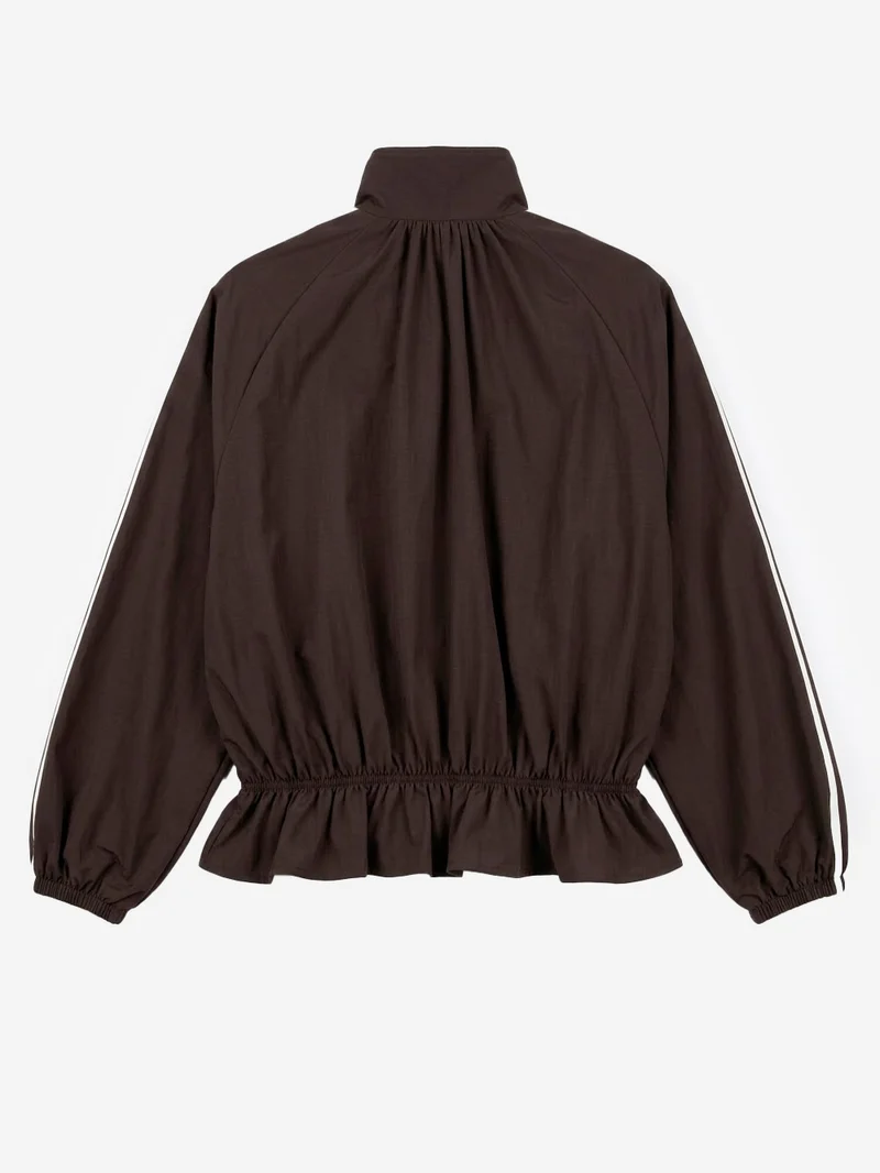 Giacca oversize Blousy marrone con balze sull'orlo