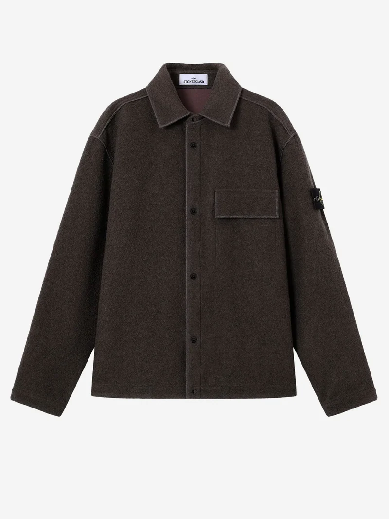 Overshirt grigia in micro bouclé di lana e nylon