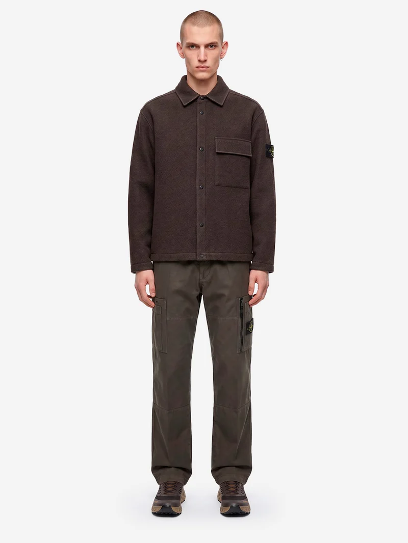 Overshirt grigia in micro bouclé di lana e nylon