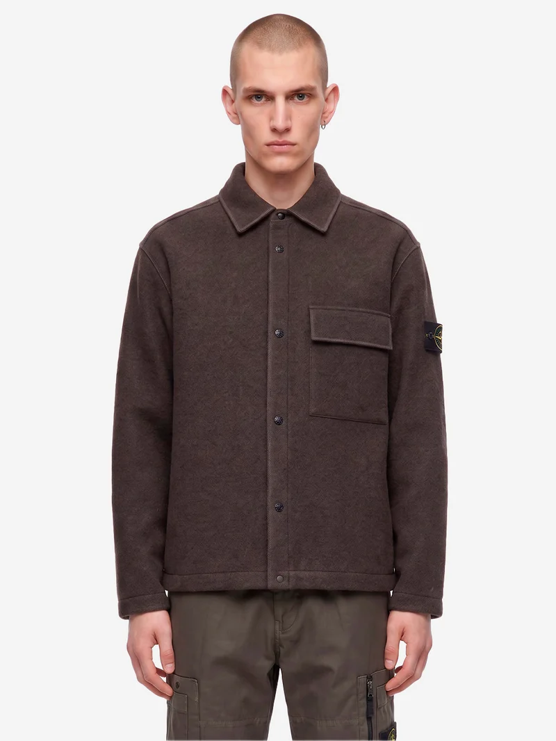 Overshirt grigia in micro bouclé di lana e nylon