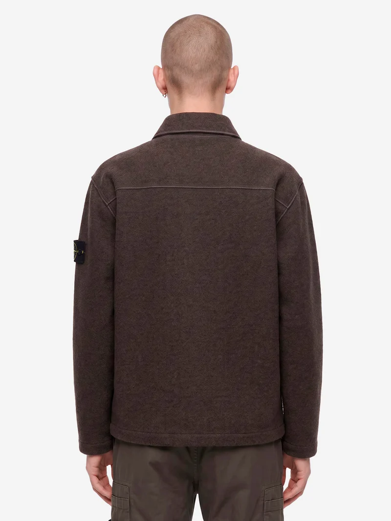 Overshirt grigia in micro bouclé di lana e nylon