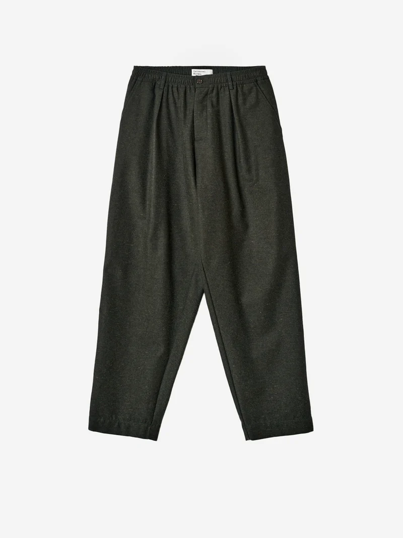 Pantaloni Wool Herringbone Pleated oliva