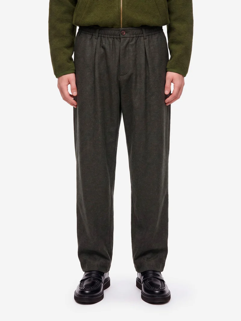 Pantaloni Wool Herringbone Pleated oliva