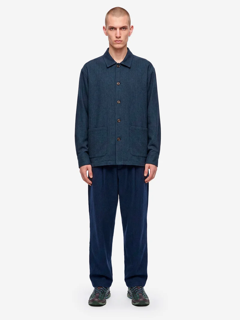 Pantaloni Wool Herringbone Pleated navy