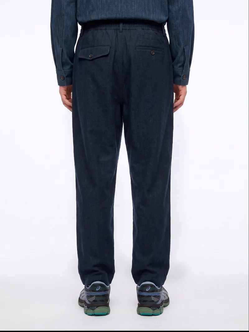 Pantaloni Wool Herringbone Pleated navy
