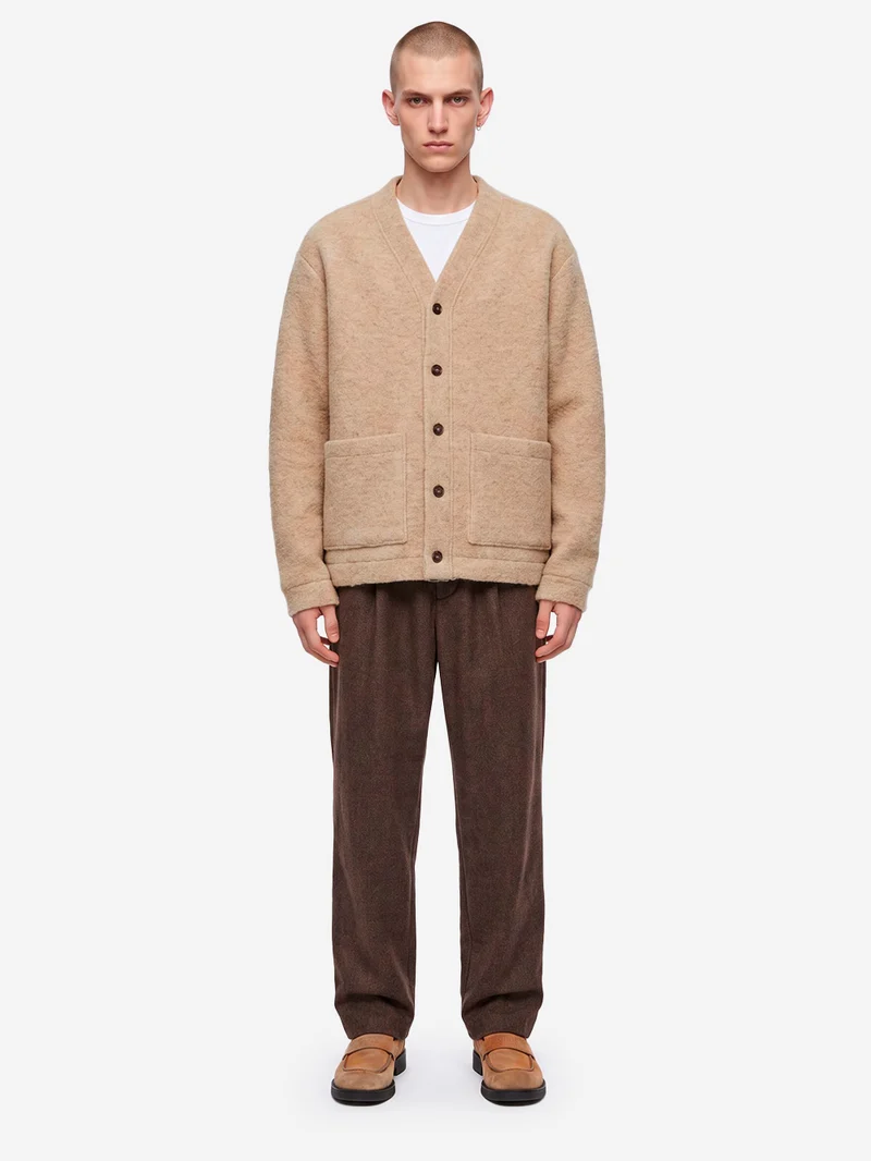 Pantaloni Wool Herringbone Pleated marroni