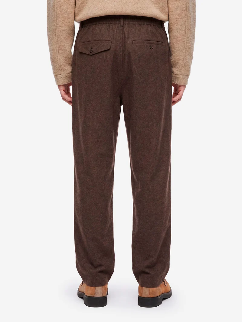 Pantaloni Wool Herringbone Pleated marroni