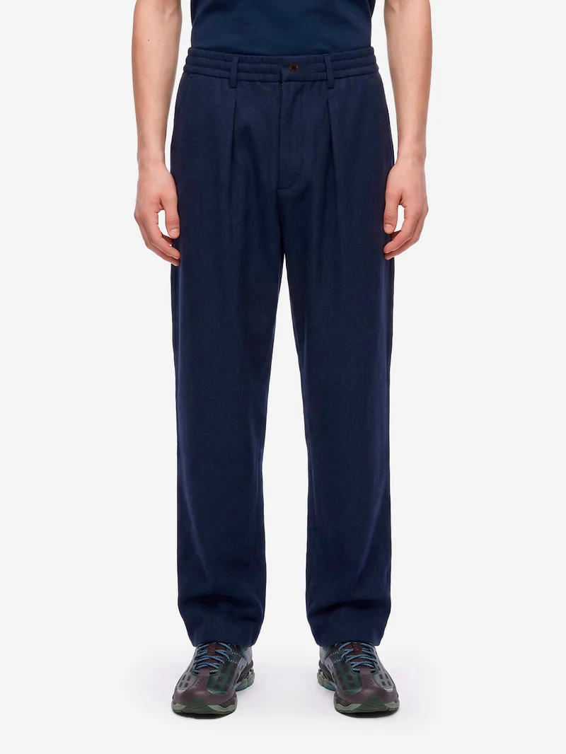 Pantaloni Wool Herringbone Pleated navy