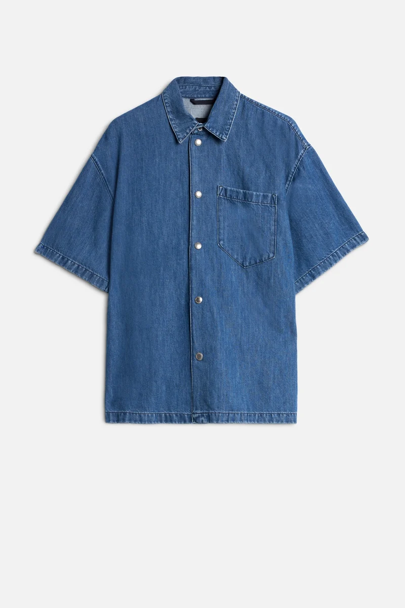 SHORT SLEEVE DENIM OVERSHIRT in Indigo Linen Cloudbreak