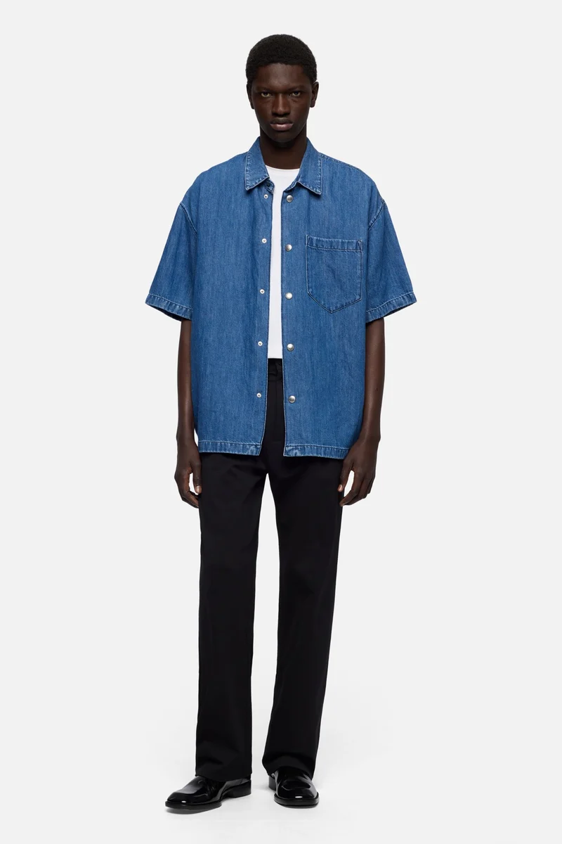 SHORT SLEEVE DENIM OVERSHIRT in Indigo Linen Cloudbreak