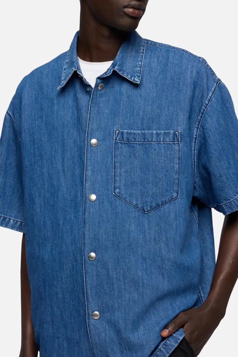SHORT SLEEVE DENIM OVERSHIRT in Indigo Linen Cloudbreak