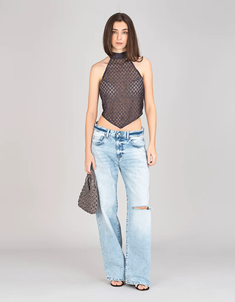Lamé-Viskose Neckholder Top