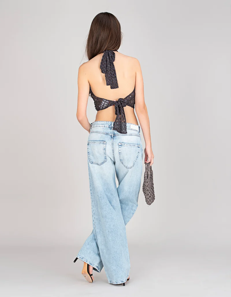 Lamé-Viskose Neckholder Top