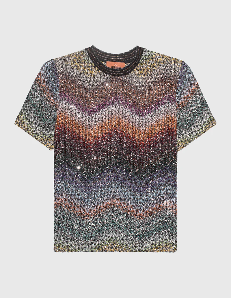 Strick-T-Shirt mit Pailettenbesatz