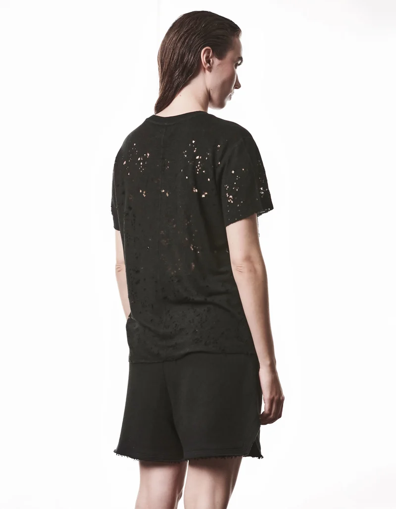Destroyed-Look Leinen-Mix T-Shirt