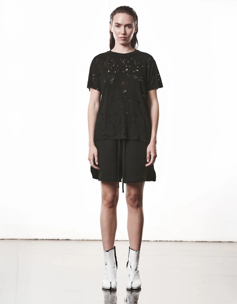 Destroyed-Look Leinen-Mix T-Shirt