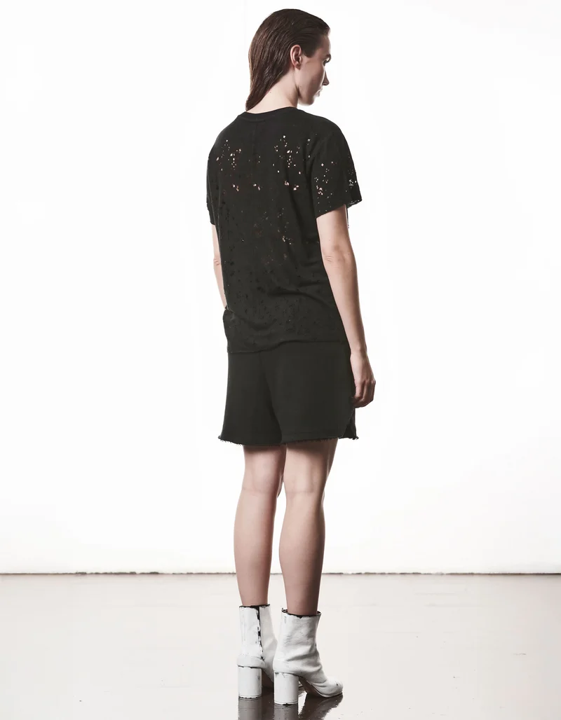Destroyed-Look Leinen-Mix T-Shirt