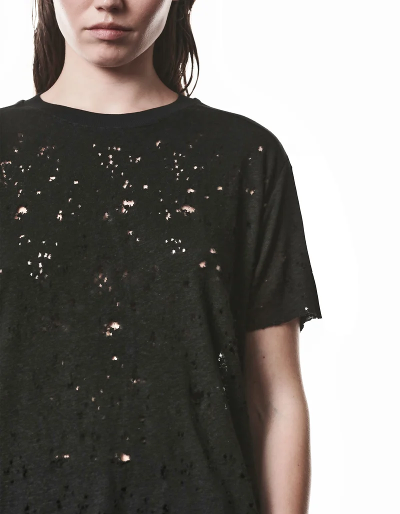 Destroyed-Look Leinen-Mix T-Shirt