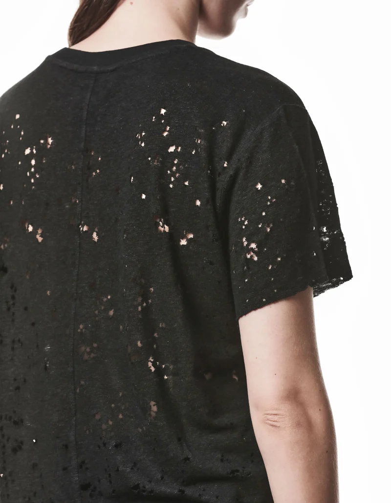 Destroyed-Look Leinen-Mix T-Shirt