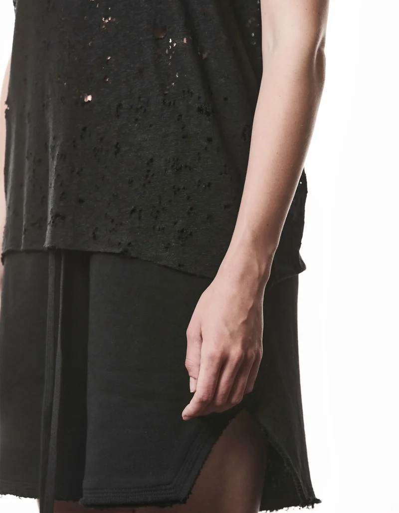 Destroyed-Look Leinen-Mix T-Shirt