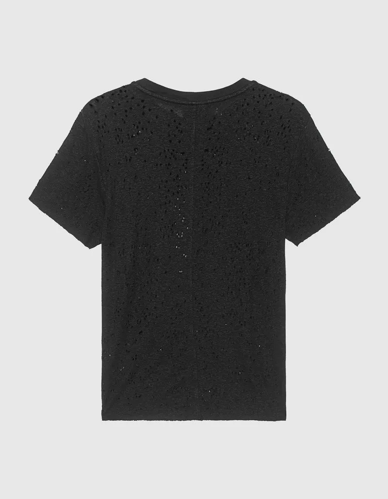 Destroyed-Look Leinen-Mix T-Shirt