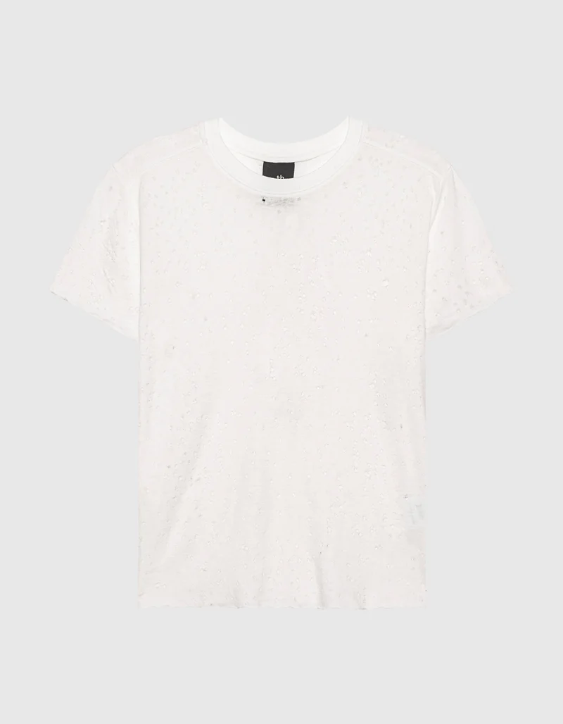 Destroyed-Look Leinen-Mix T-Shirt