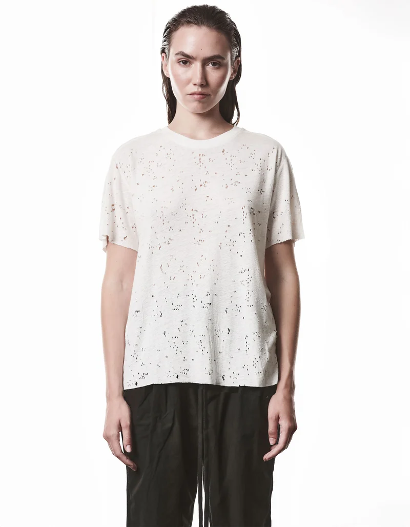 Destroyed-Look Leinen-Mix T-Shirt