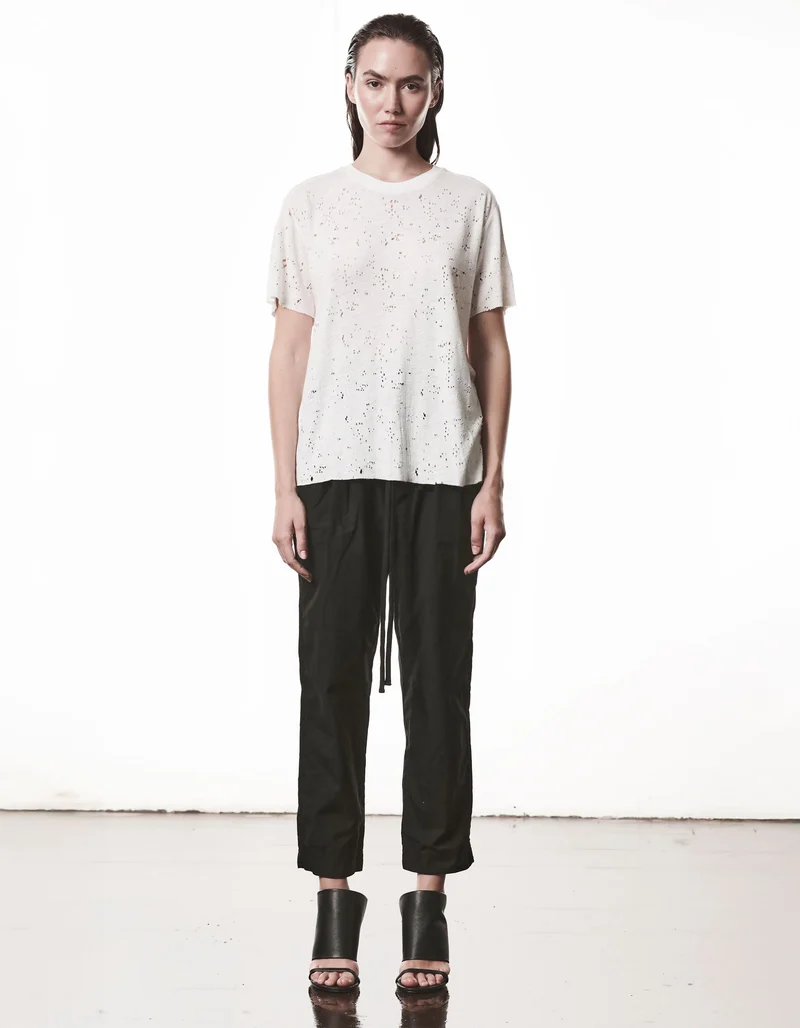 Destroyed-Look Leinen-Mix T-Shirt