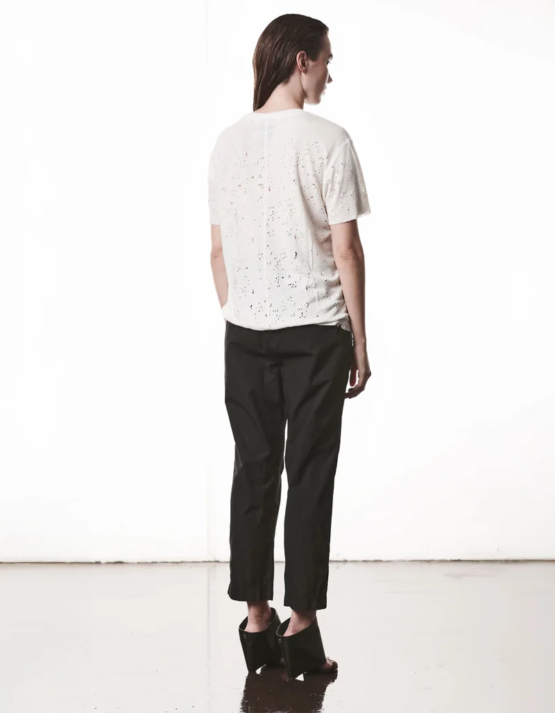 Destroyed-Look Leinen-Mix T-Shirt