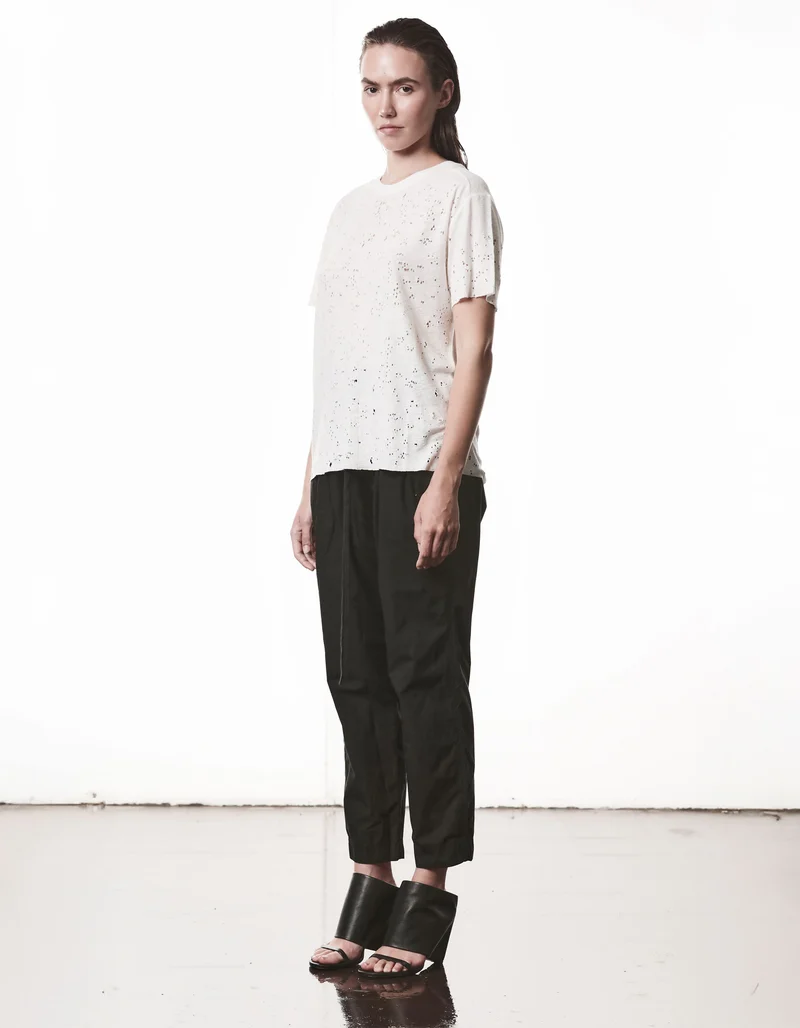 Destroyed-Look Leinen-Mix T-Shirt