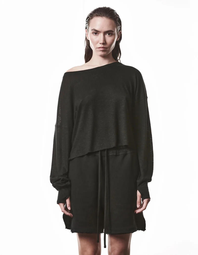 Boat Neck Leinen-Mix Longsleeve