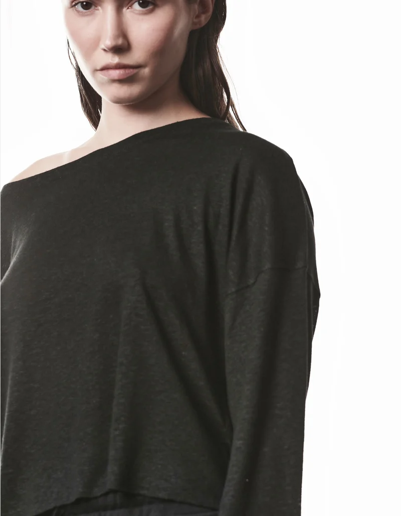 Boat Neck Leinen-Mix Longsleeve