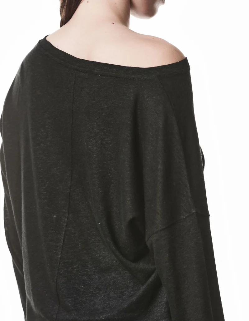 Boat Neck Leinen-Mix Longsleeve