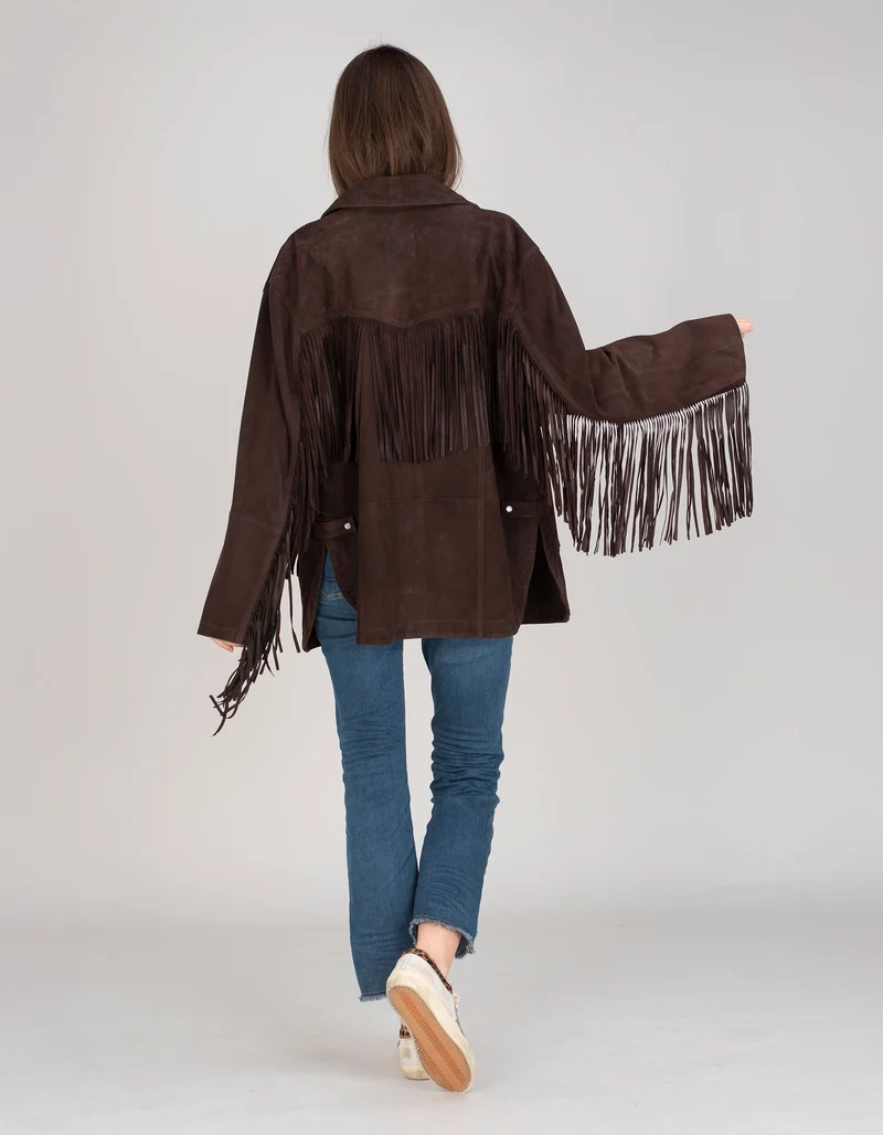 Veloursleder-Jacke Ginny mit Fransen