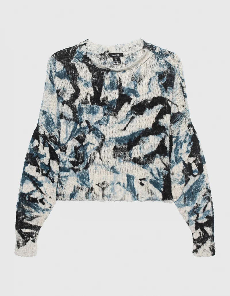 Gemusterter Cropped Pullover Geometric mit Destroyed-Details