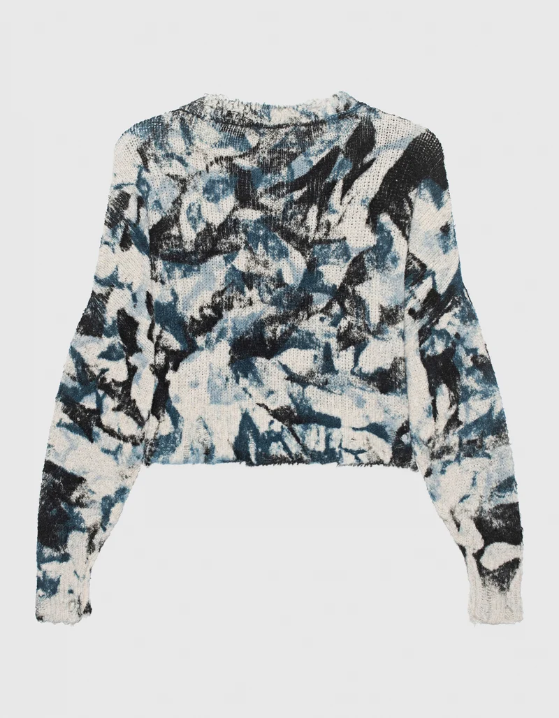 Gemusterter Cropped Pullover Geometric mit Destroyed-Details