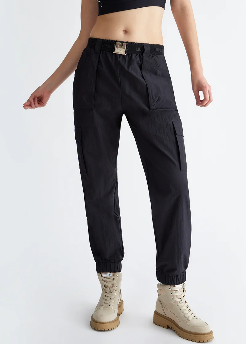 Nylon trousers with belt