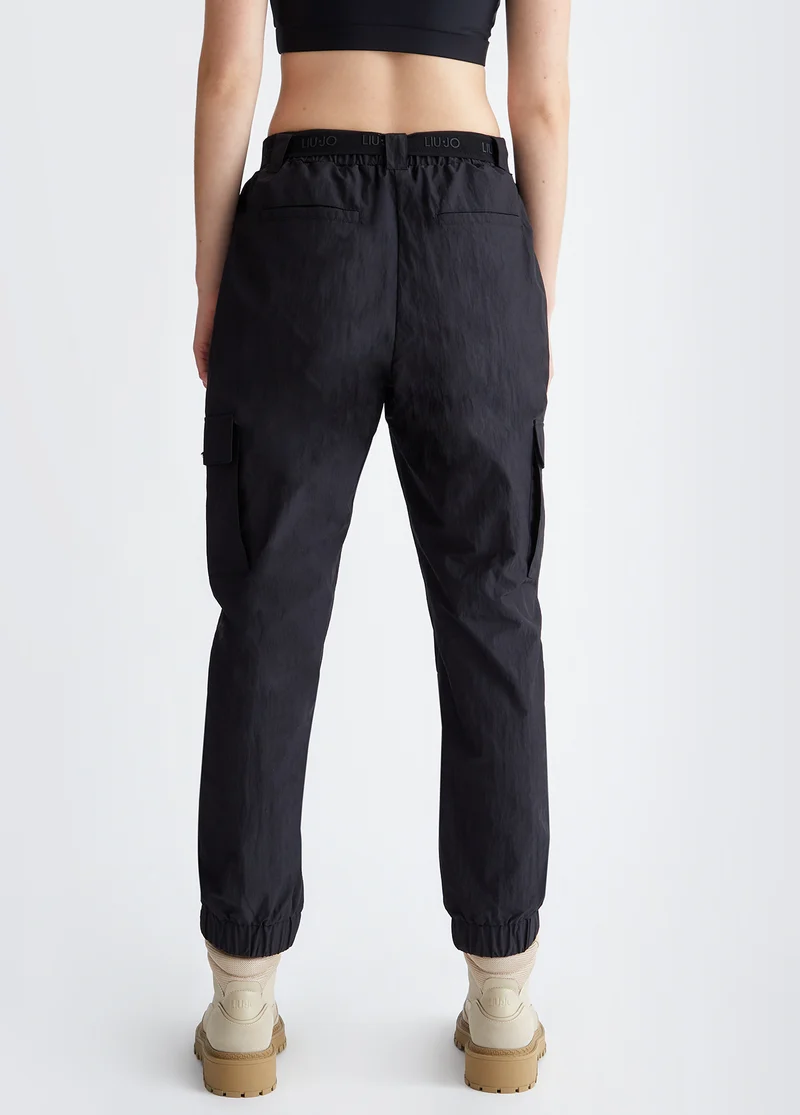 Nylon trousers with belt