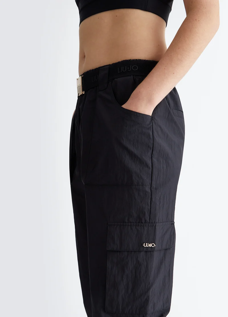 Nylon trousers with belt