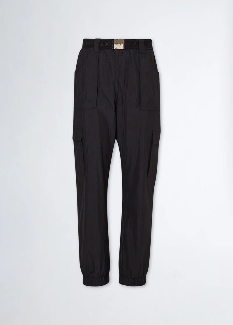 Nylon trousers with belt