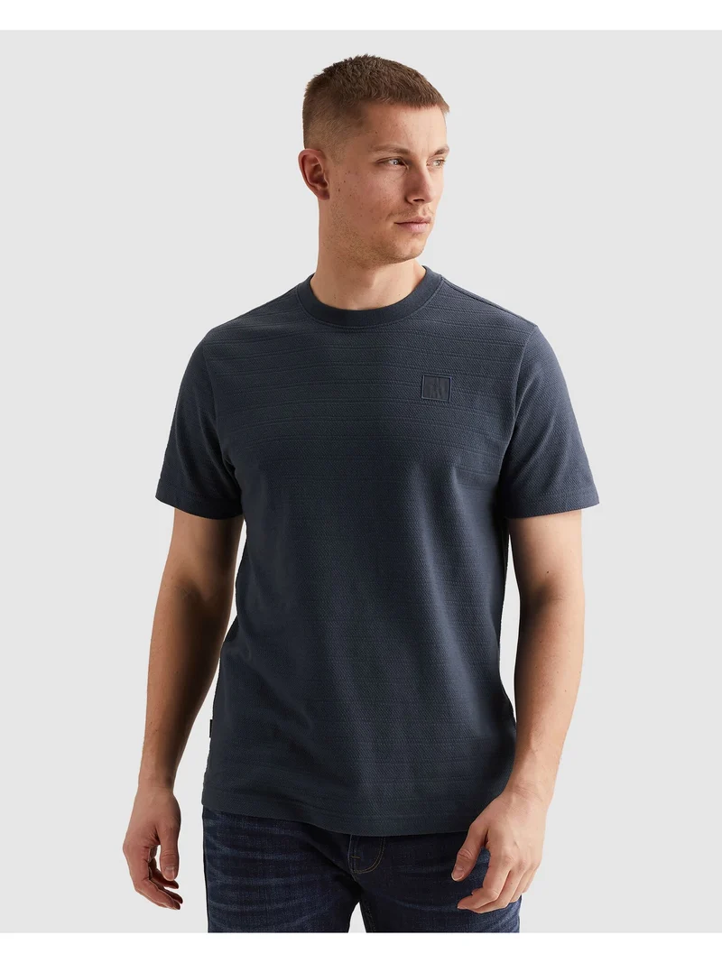 Short sleeve r-neck jacquard strip, Mood Indigo
