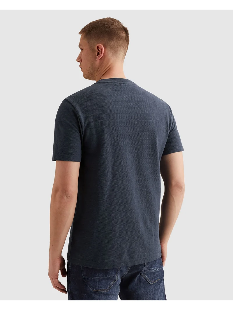 Short sleeve r-neck jacquard strip, Mood Indigo