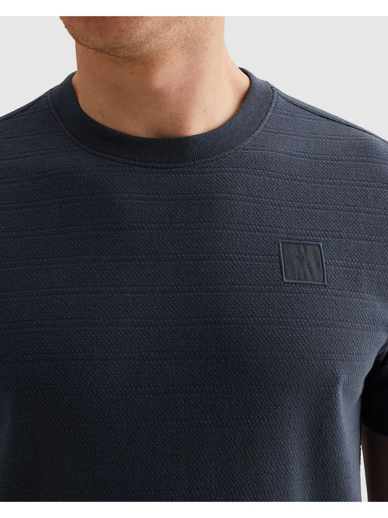 Short sleeve r-neck jacquard strip, Mood Indigo
