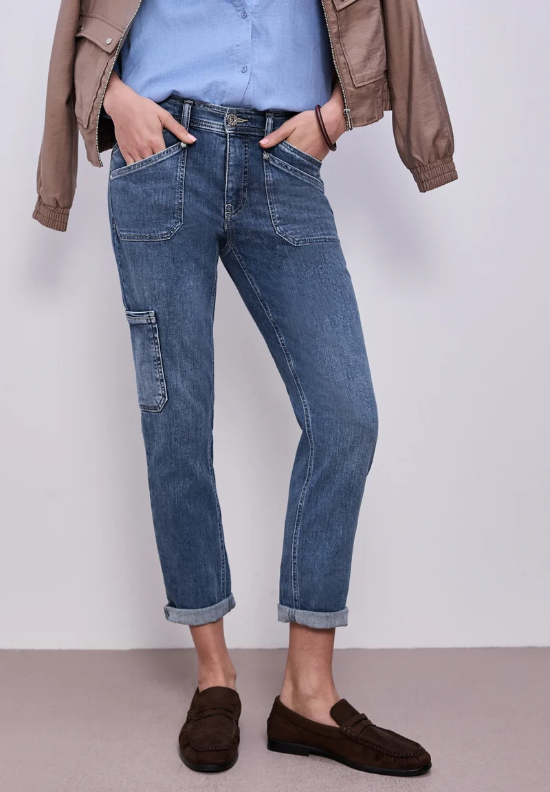 QR Style Charlie Boyfriend Car, Medium Blue Wash