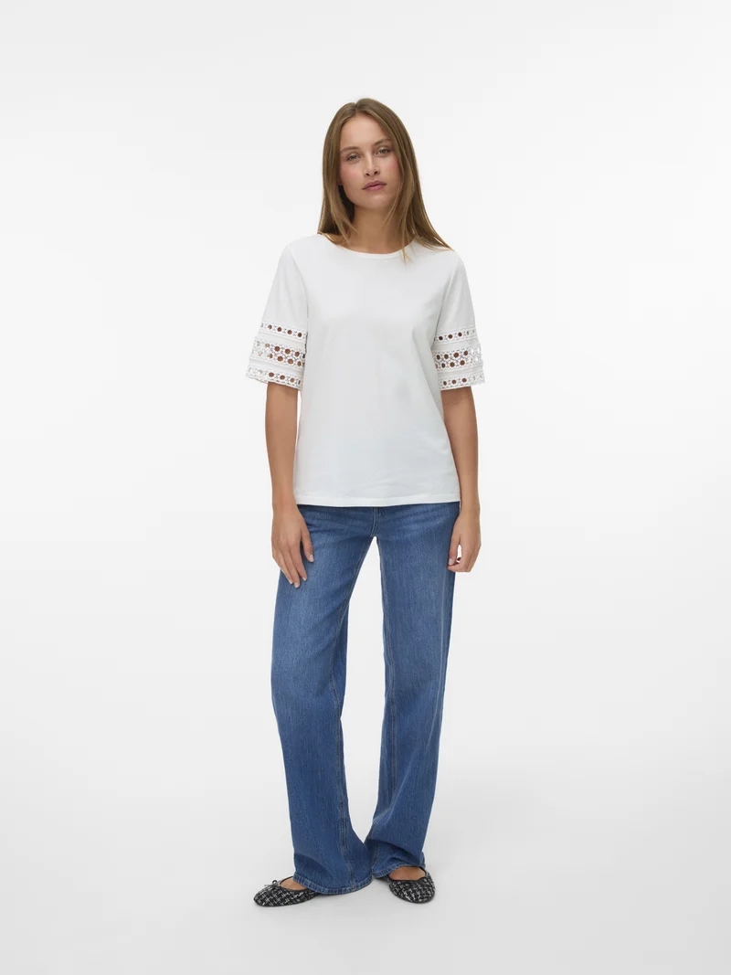 VMIVACY 2/4 O-NECK TOP JRS BTQ, Snow White/SNOW WHITE LACE