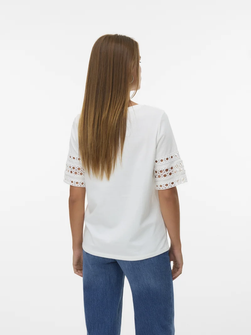 VMIVACY 2/4 O-NECK TOP JRS BTQ, Snow White/SNOW WHITE LACE
