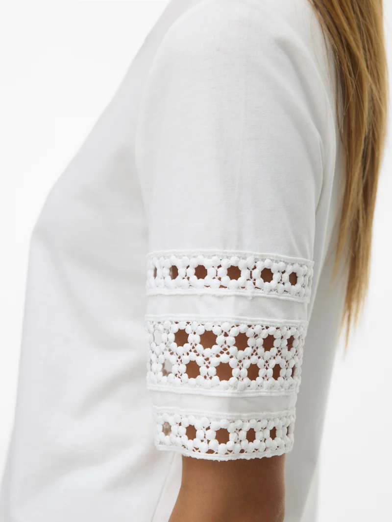 VMIVACY 2/4 O-NECK TOP JRS BTQ, Snow White/SNOW WHITE LACE