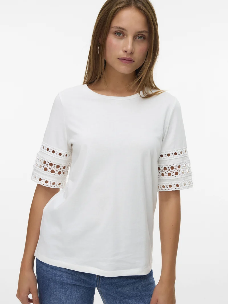 VMIVACY 2/4 O-NECK TOP JRS BTQ, Snow White/SNOW WHITE LACE