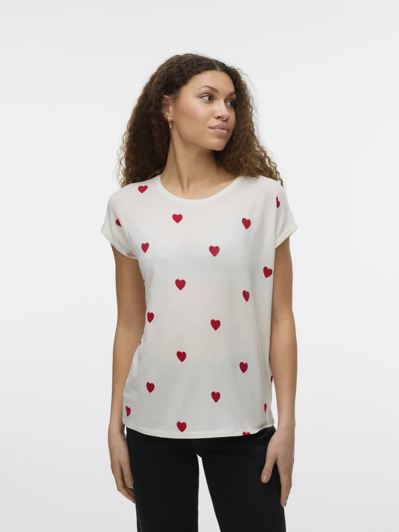 VMAVA SS TOP MULTI AOP NOOS, Snow White/RED SALSA HEARTS