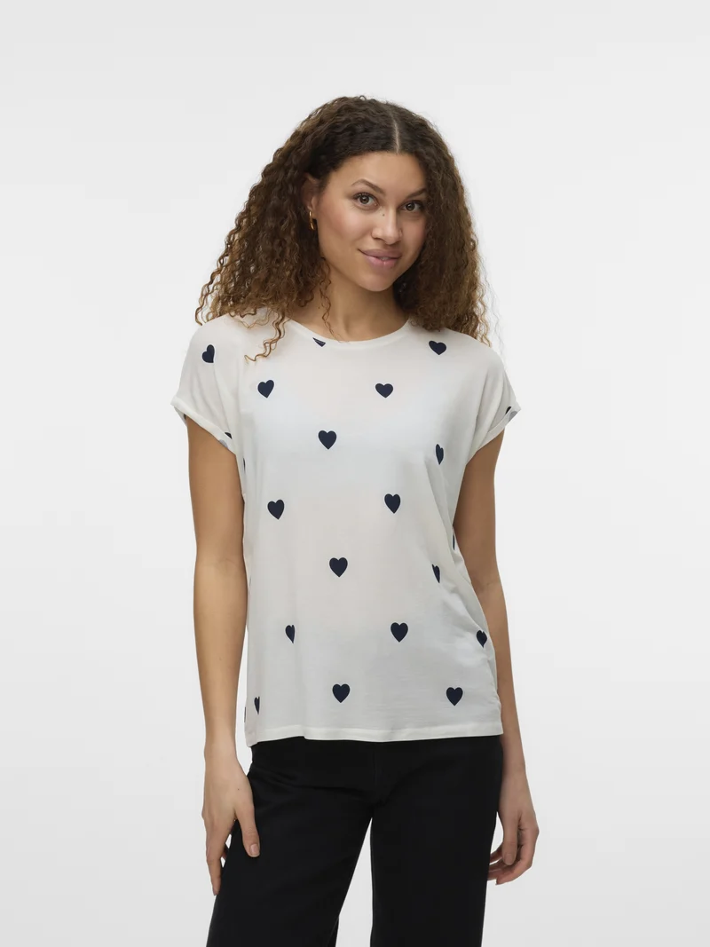 VMAVA SS TOP MULTI AOP NOOS, Snow White/NAVY BLAZER HEARTS